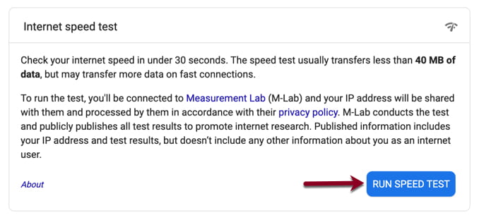 Google speed test screenshot